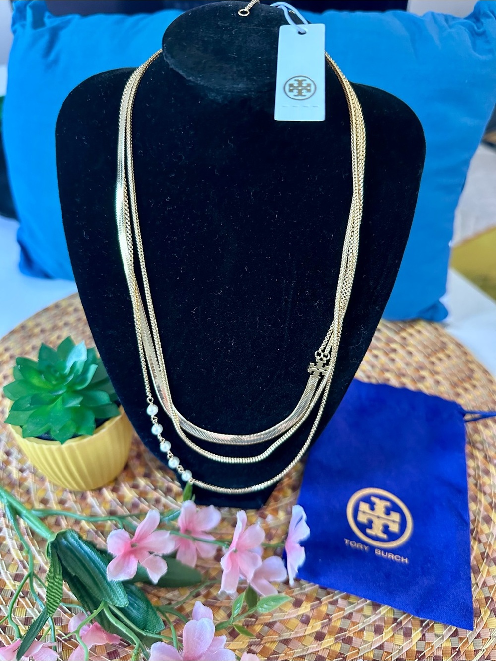 Tory Burch Gold Multi-Strand Pearl-Accented Necklace